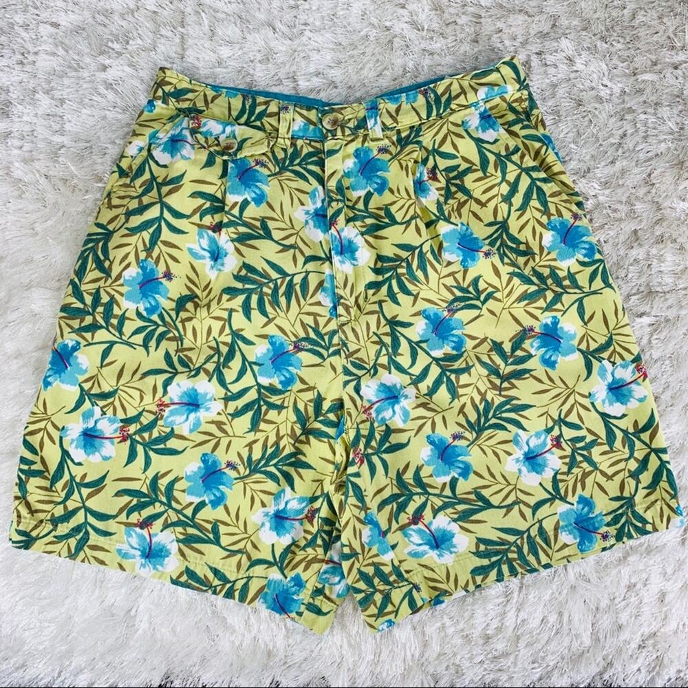 Vintage Tropical Flowers Pleat Front Shorts Sz Small